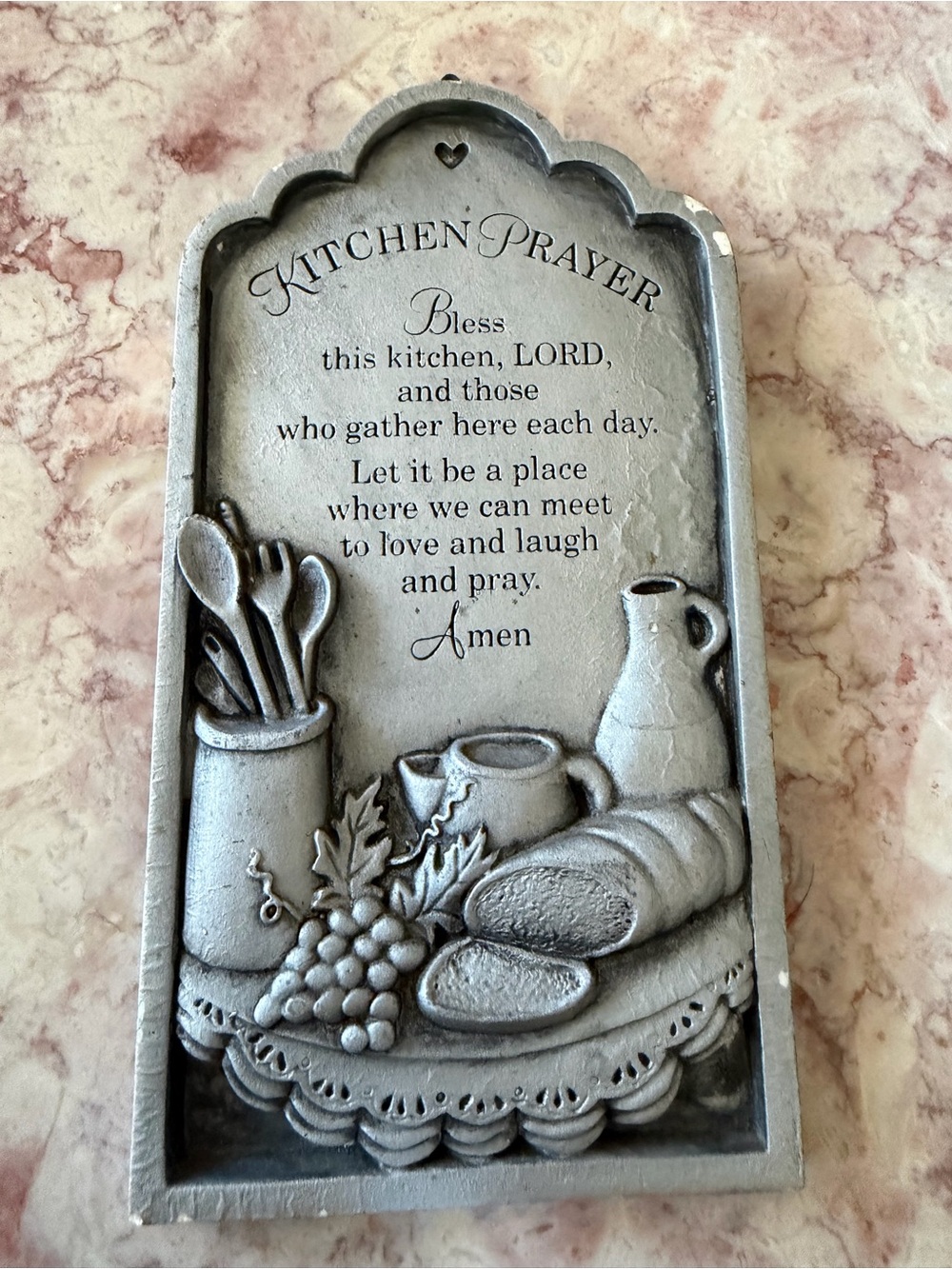 GUC~Abbey Press Wall Plaque Kitchen Prayer Religious Pewter Silver Color 3D Desi